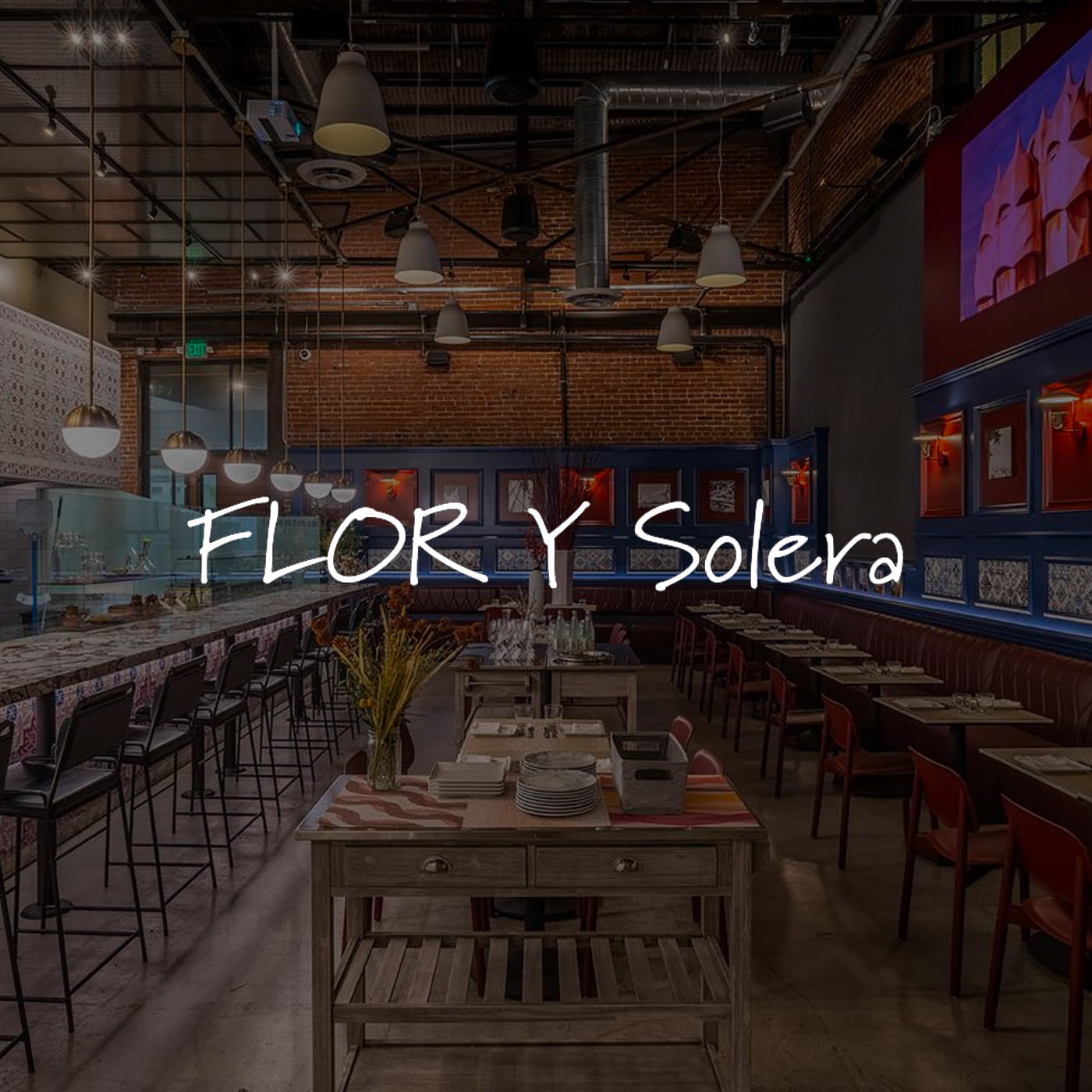Flor Y Solera logo and dining room - restaurant website Flor Y Solera logo and dining room - restaurant website